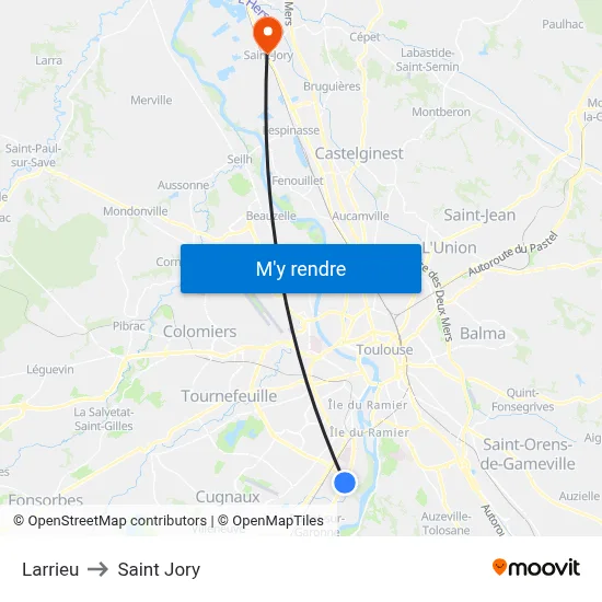 Larrieu to Saint Jory map