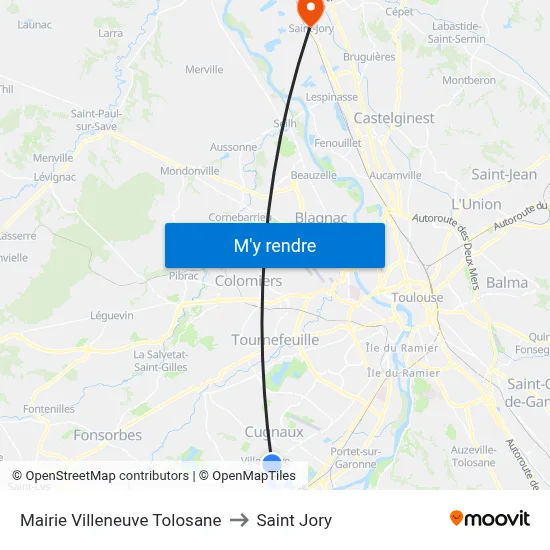 Mairie Villeneuve Tolosane to Saint Jory map
