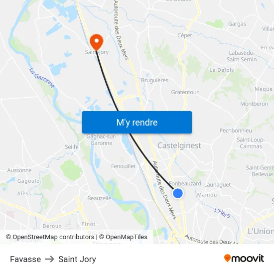 Favasse to Saint Jory map