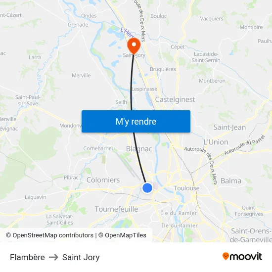 Flambère to Saint Jory map