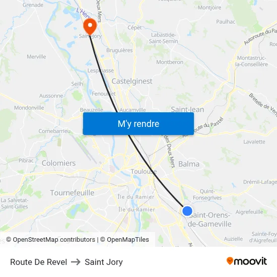 Route De Revel to Saint Jory map