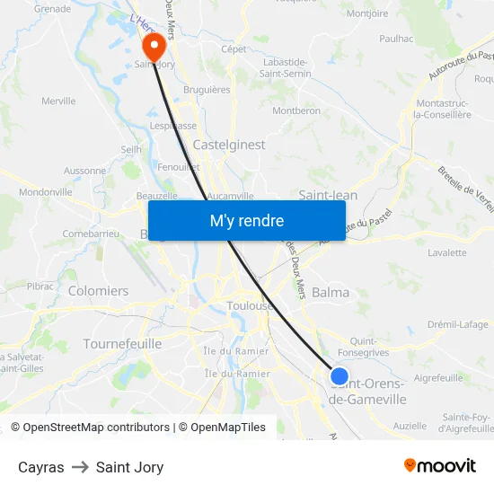 Cayras to Saint Jory map