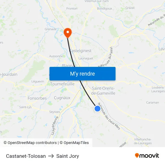Castanet-Tolosan to Saint Jory map
