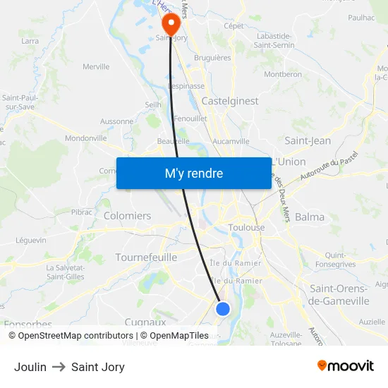 Joulin to Saint Jory map