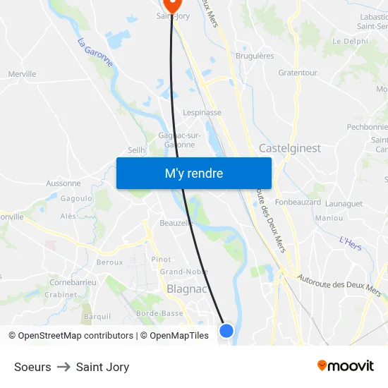 Soeurs to Saint Jory map