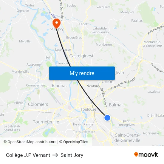 Collège J.P Vernant to Saint Jory map