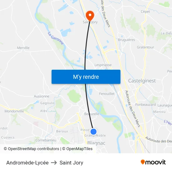 Andromède-Lycée to Saint Jory map
