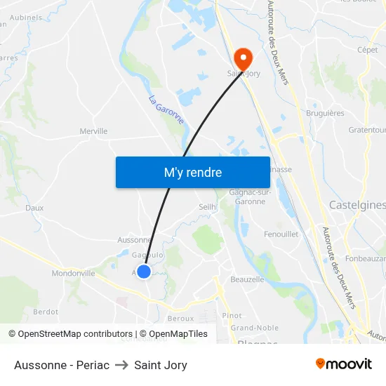 Aussonne - Periac to Saint Jory map