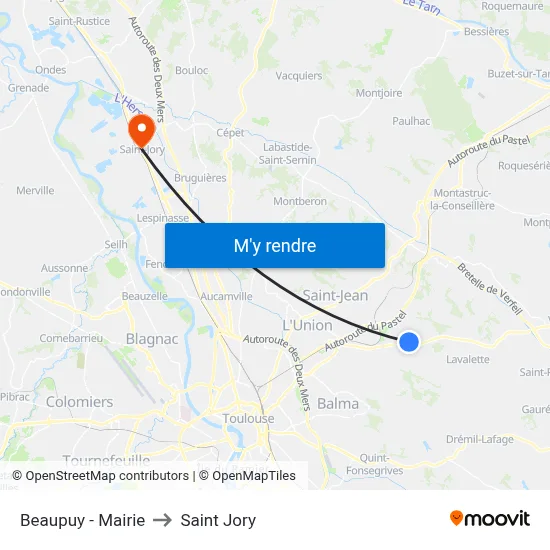 Beaupuy - Mairie to Saint Jory map