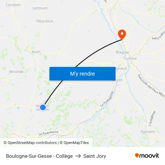 Boulogne-Sur-Gesse - Collège to Saint Jory map