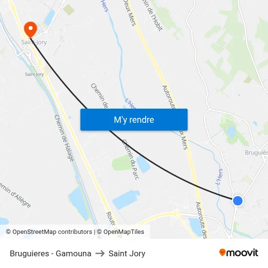 Bruguieres - Gamouna to Saint Jory map