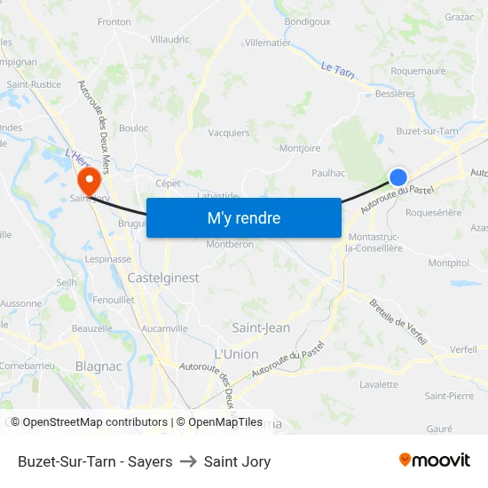 Buzet-Sur-Tarn - Sayers to Saint Jory map
