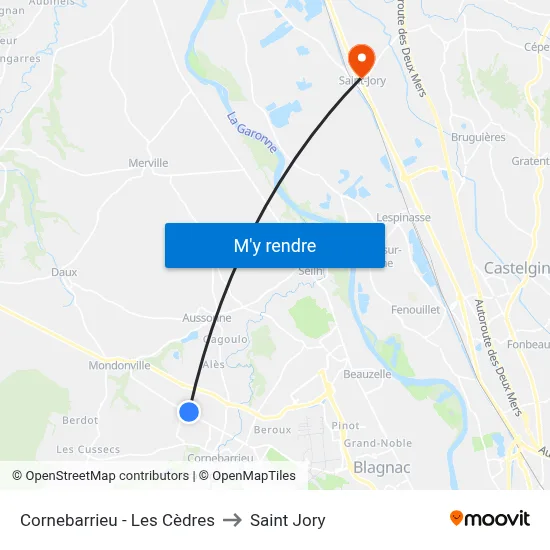 Cornebarrieu - Les Cèdres to Saint Jory map
