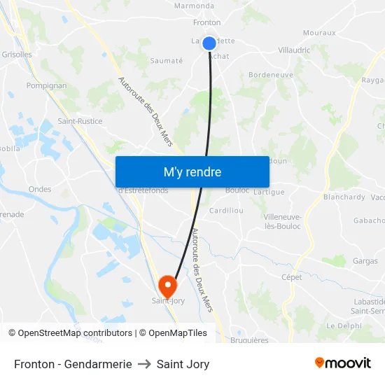 Fronton - Gendarmerie to Saint Jory map