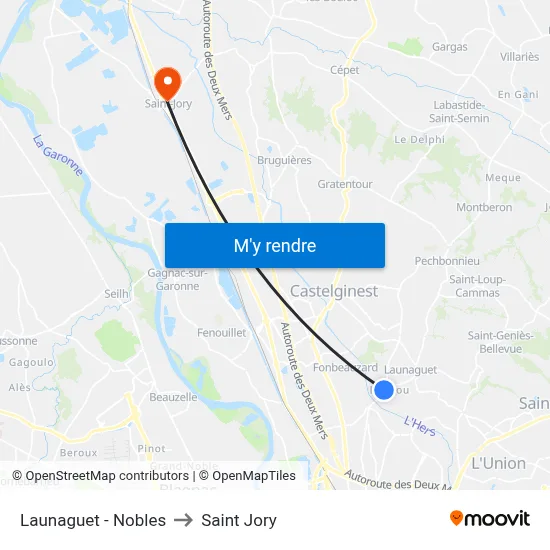 Launaguet - Nobles to Saint Jory map