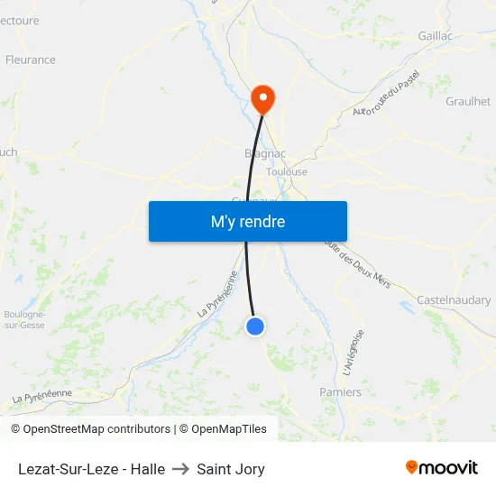 Lezat-Sur-Leze - Halle to Saint Jory map