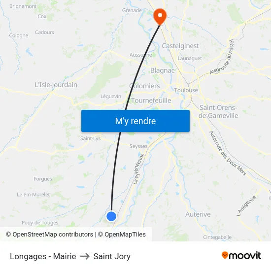 Longages - Mairie to Saint Jory map