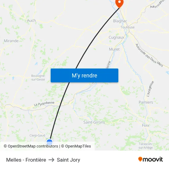 Melles - Frontière to Saint Jory map