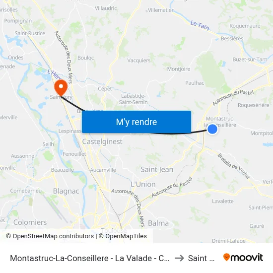 Montastruc-La-Conseillere - La Valade - Club House to Saint Jory map