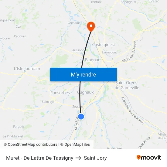Muret - De Lattre De Tassigny to Saint Jory map