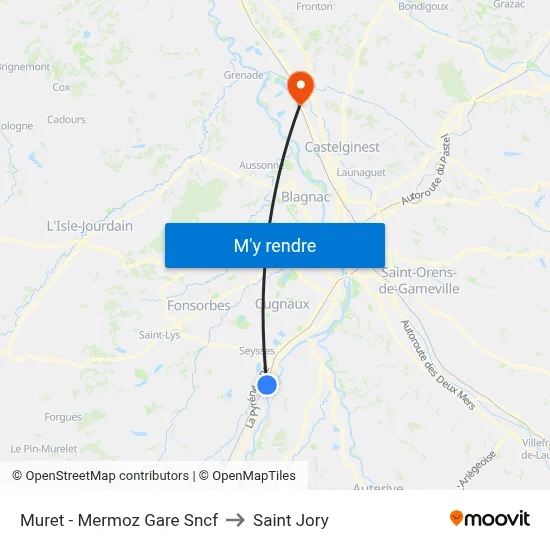 Muret - Mermoz Gare Sncf to Saint Jory map