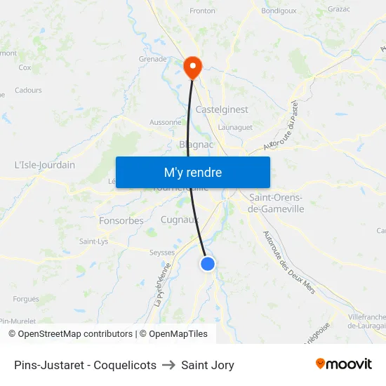 Pins-Justaret - Coquelicots to Saint Jory map