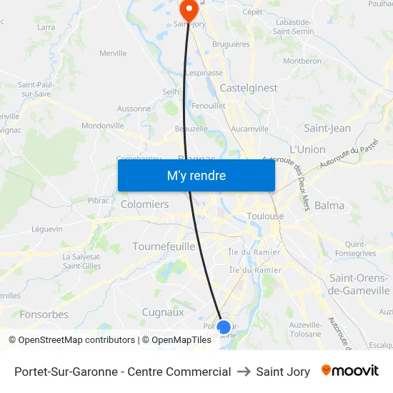 Portet-Sur-Garonne - Centre Commercial to Saint Jory map