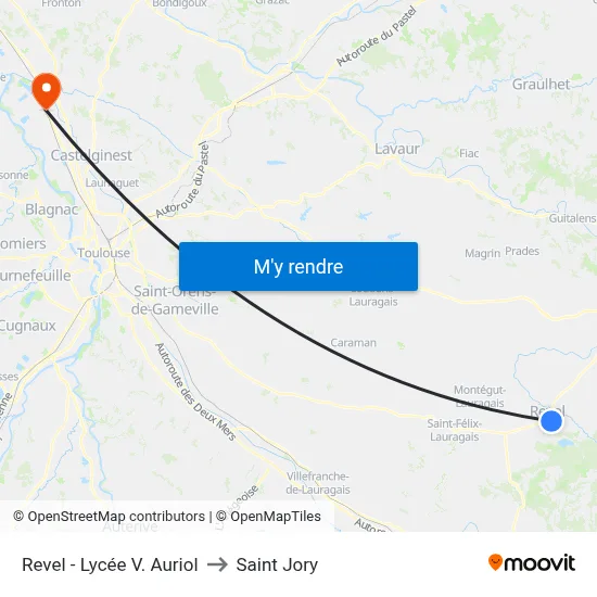 Revel - Lycée V. Auriol to Saint Jory map