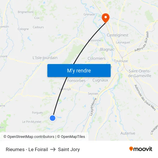 Rieumes - Le Foirail to Saint Jory map