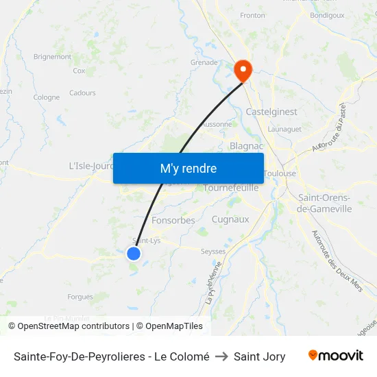 Sainte-Foy-De-Peyrolieres - Le Colomé to Saint Jory map