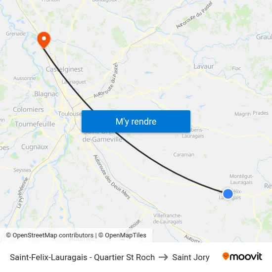 Saint-Felix-Lauragais - Quartier St Roch to Saint Jory map