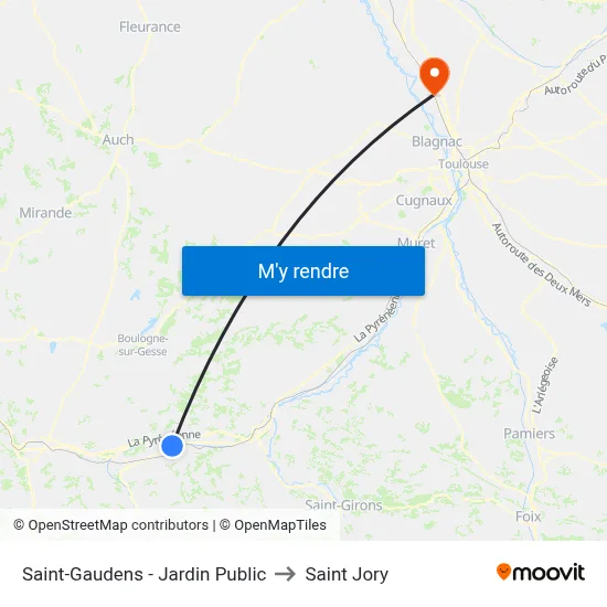 Saint-Gaudens - Jardin Public to Saint Jory map