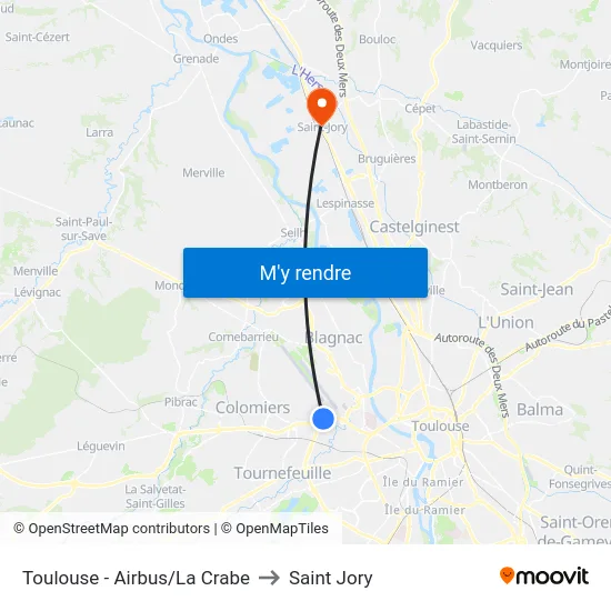 Toulouse - Airbus/La Crabe to Saint Jory map