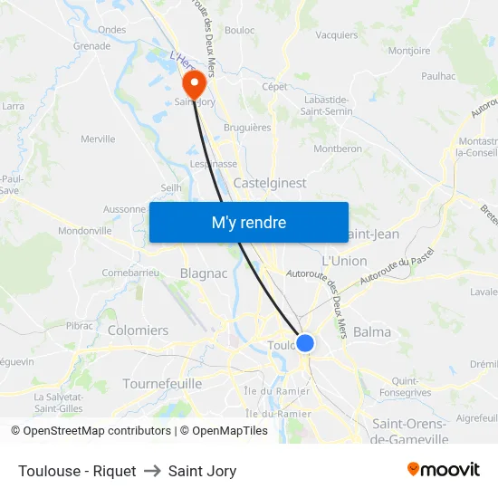 Toulouse - Riquet to Saint Jory map