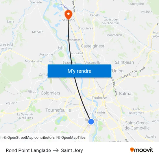 Rond Point Langlade to Saint Jory map