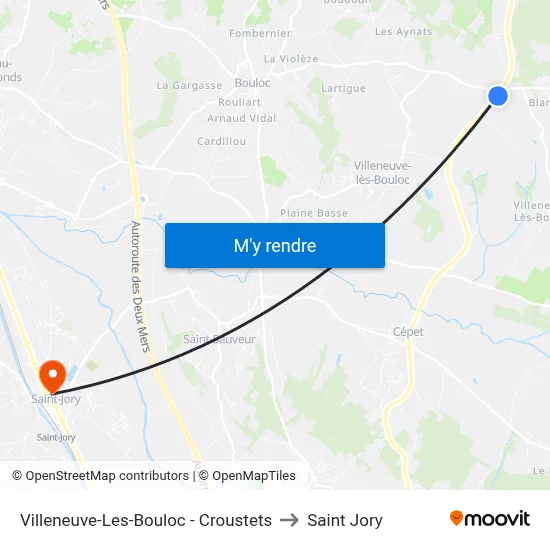 Villeneuve-Les-Bouloc - Croustets to Saint Jory map