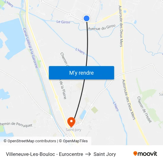 Villeneuve-Les-Bouloc - Eurocentre to Saint Jory map