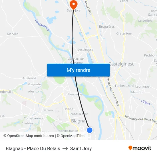 Blagnac - Place Du Relais to Saint Jory map