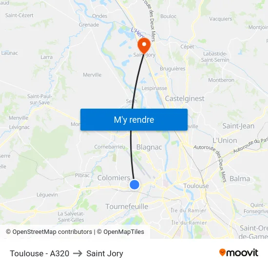 Toulouse - A320 to Saint Jory map