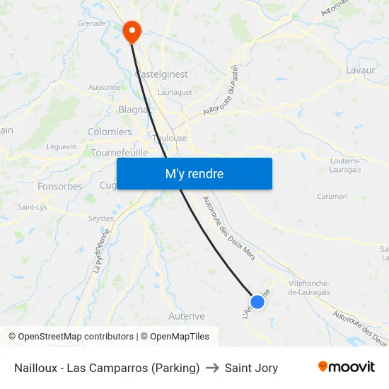 Nailloux - Las Camparros (Parking) to Saint Jory map