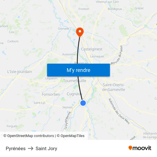 Pyrénées to Saint Jory map