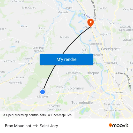 Brax Maudinat to Saint Jory map
