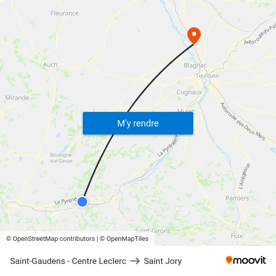 Saint-Gaudens - Centre Leclerc to Saint Jory map