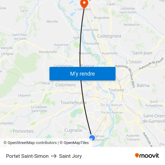 Portet Saint-Simon to Saint Jory map