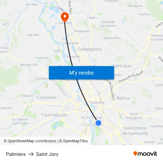 Palmiers to Saint Jory map