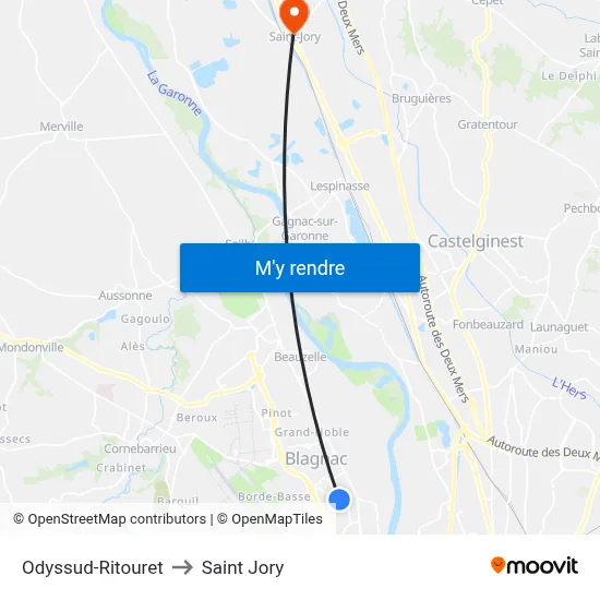 Odyssud-Ritouret to Saint Jory map