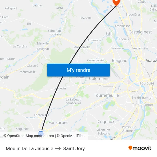 Moulin De La Jalousie to Saint Jory map