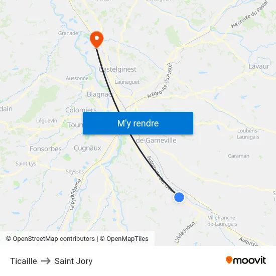 Ticaille to Saint Jory map
