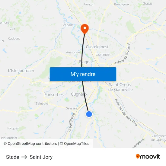 Stade to Saint Jory map