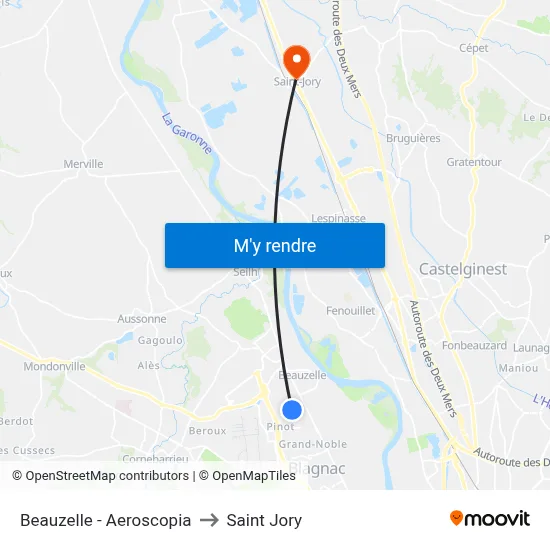 Beauzelle - Aeroscopia to Saint Jory map